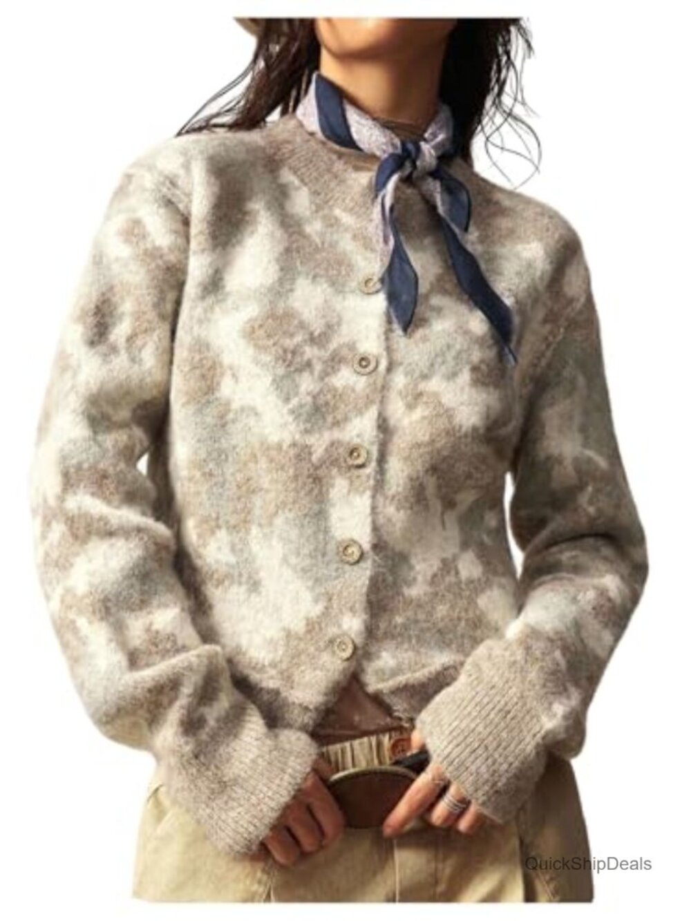 Women's Western Cardigan Fuzzy Knit Button Down Boho Sweater